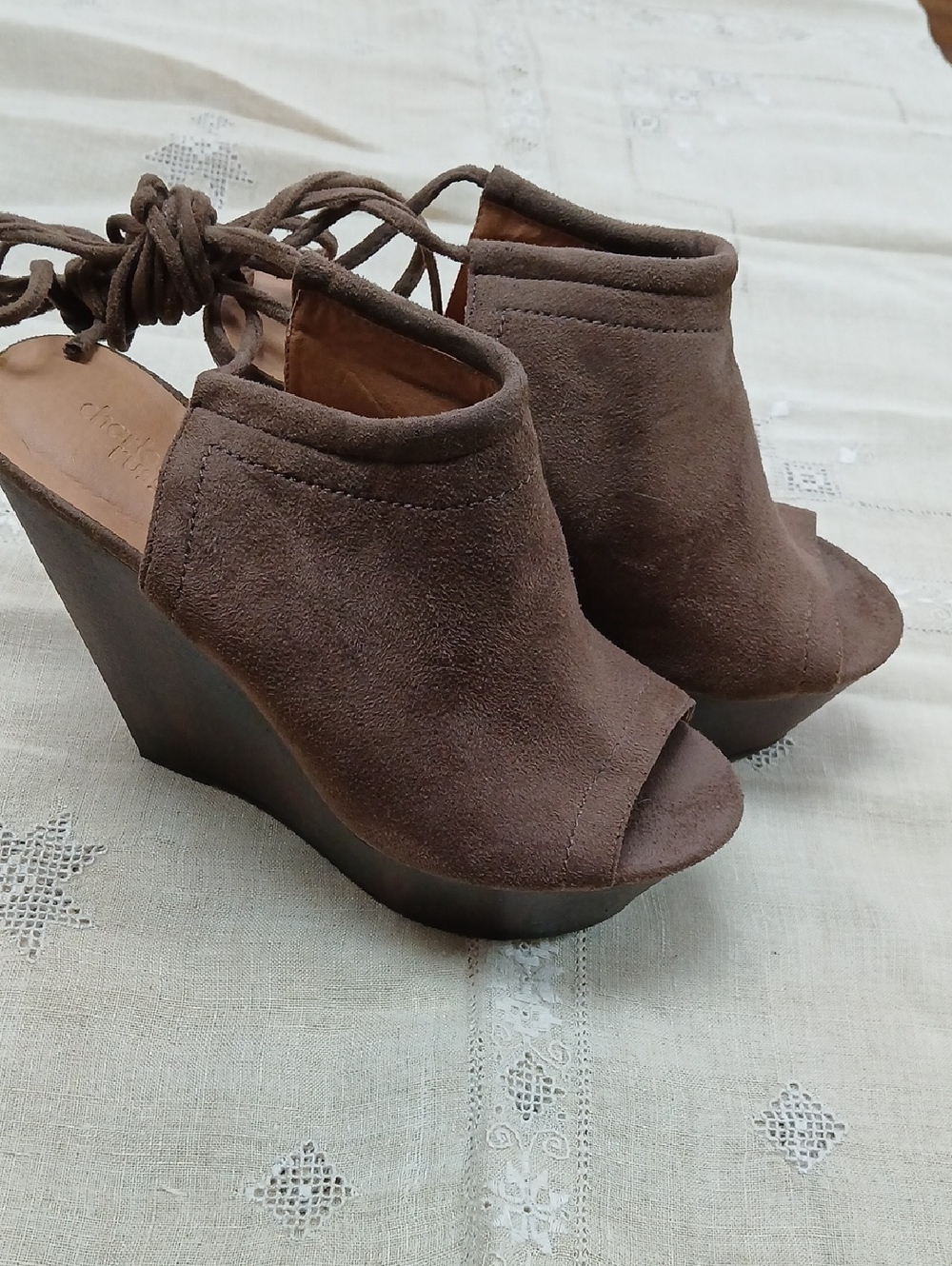 Charlotte Russe 379935 Brown Suede Lace-Up Platform Wedges